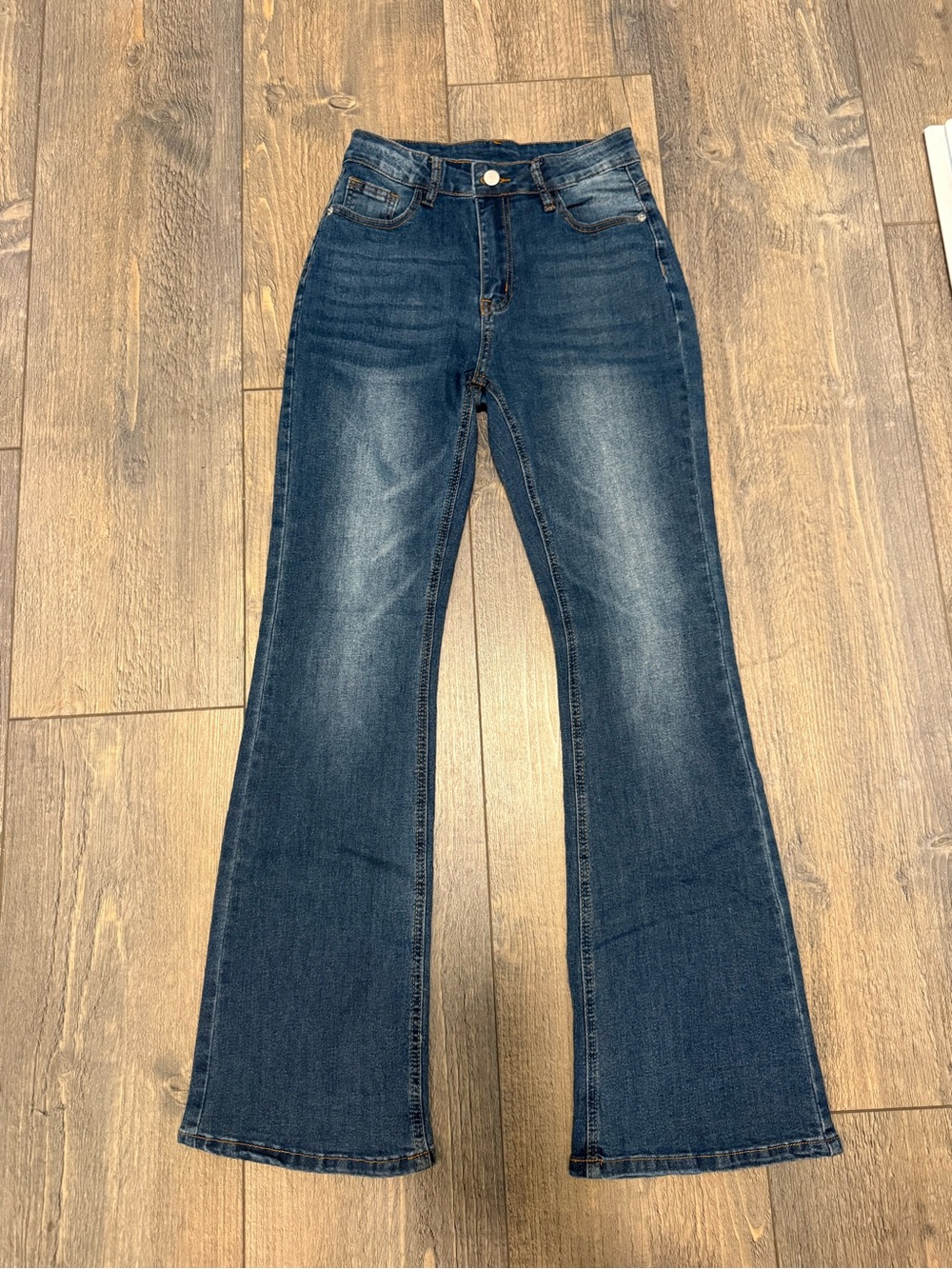 SHEIN Dark Blue High-Rise Flare Jeans